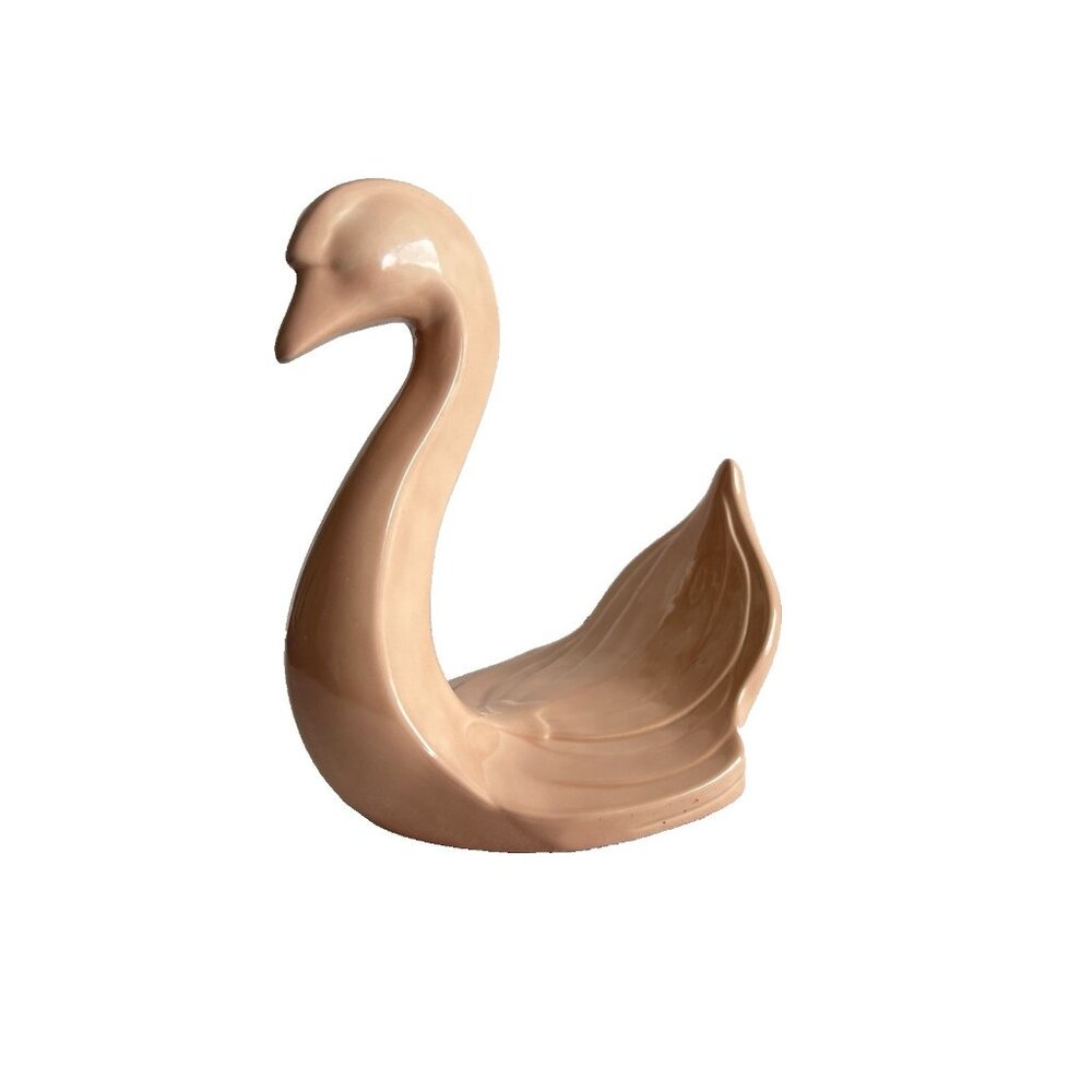 Vintage Ceramic Swan Towel Holder Handmade Pink Retro 6.5"L x 4.5"W x 7"H